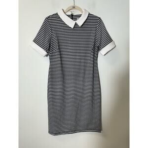 Shelby & Palmer Black White Houndstooth Sheath Dress Sz 8
